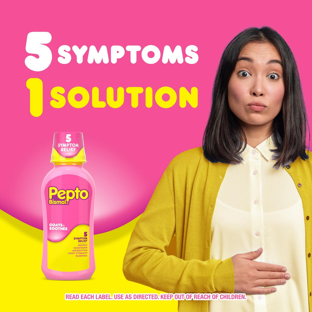 Pepto Bismol Liquid, Upset Stomach Relief, Nausea Relief, Heartburn Relief, Indigestion Relief, Anti Diarrhea Medication for Adults - 5 Symptom Fast Relief, 2x12 oz - FENGGESTORE20