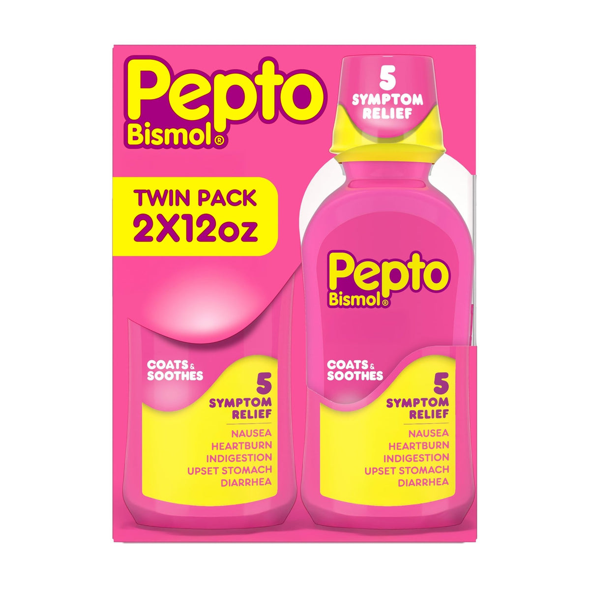 Pepto Bismol Liquid, Upset Stomach Relief, Nausea Relief, Heartburn Relief, Indigestion Relief, Anti Diarrhea Medication for Adults - 5 Symptom Fast Relief, 2x12 oz - FENGGESTORE20
