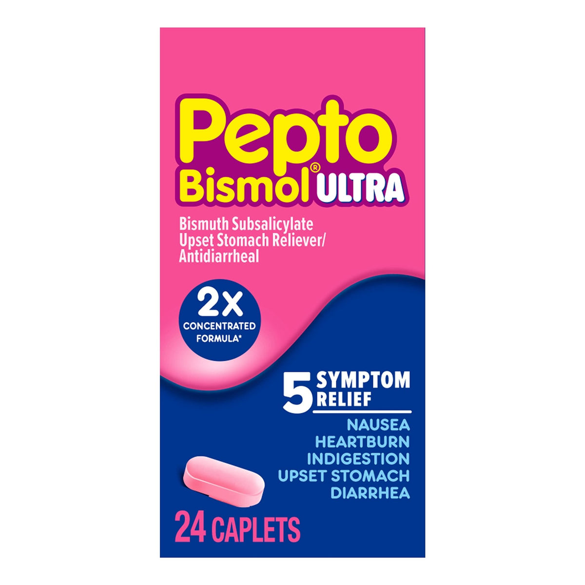 Pepto Bismol ULTRA Caplets, Upset Stomach Relief, Nausea Relief, Heartburn Relief, Indigestion Relief, Anti Diarrhea Medication for Adults - 5 Symptom Relief, 24 ct - FENGGESTORE20