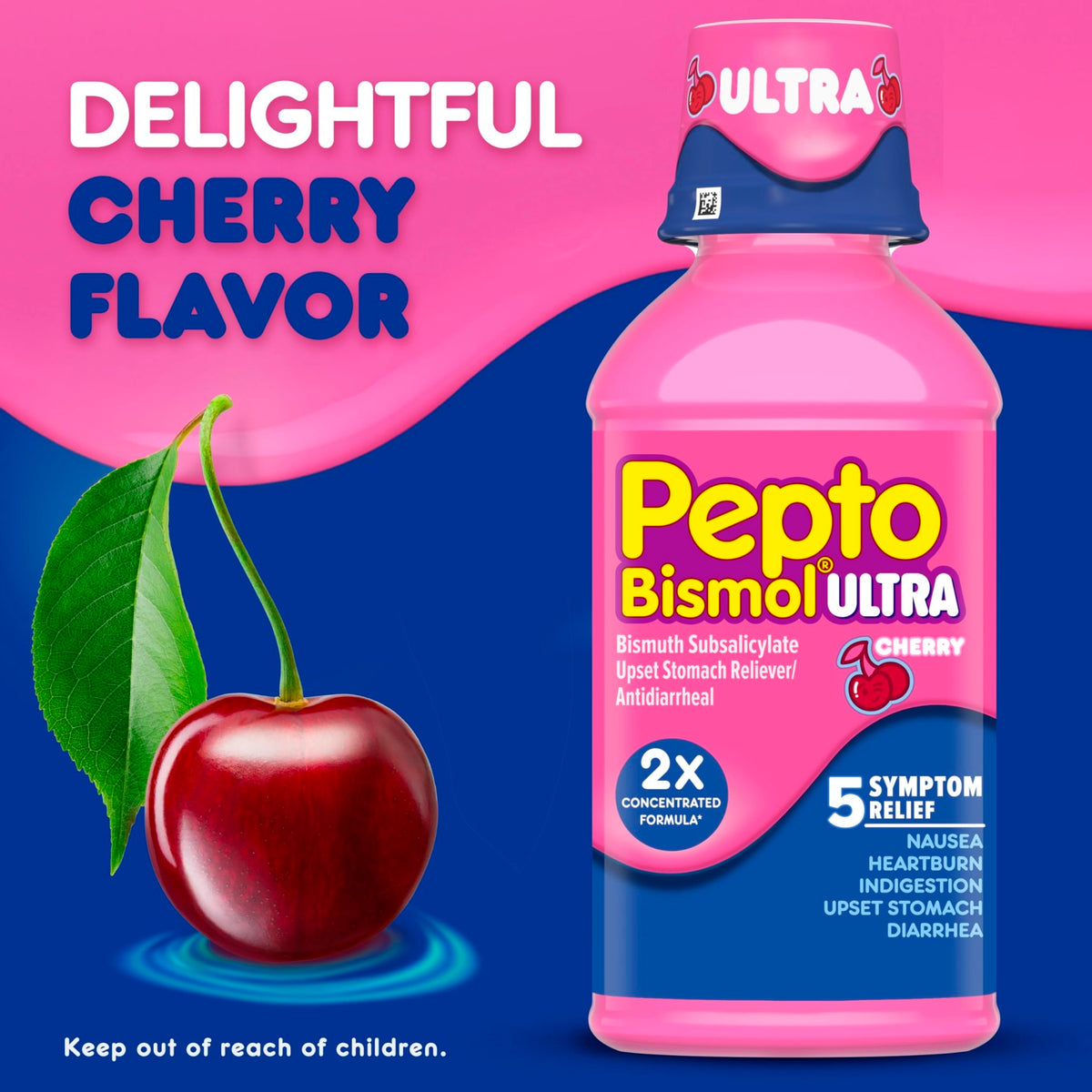 Pepto Bismol ULTRA Liquid for Nausea, Heartburn, Indigestion, Upset Stomach, and Diarrhea - 5 Symptom Fast Relief Medication for Adults, Cherry Flavor, 2x16 oz - FENGGESTORE20