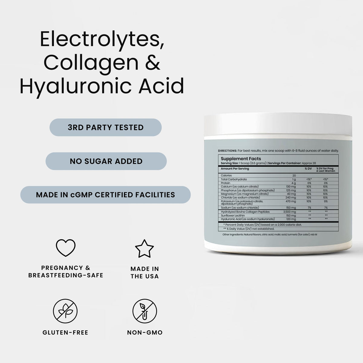 Perelel Hydration Powder, Electrolyte Supplement with Collagen & Hyaluronic Acid, Mango Lemonade Flavor, Soy & Gluten Free, Non GMO, No Added Sugar, 28 Servings - FENGGESTORE20