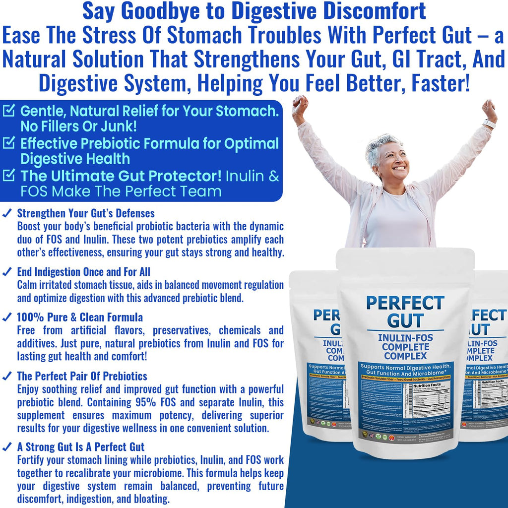 Perfect Gut: Inulin FOS Powder for Gut Health. Prebiotic Inulin. Unique Prebiotic 95% FOS Inulin Agave Fiber - FENGGESTORE20