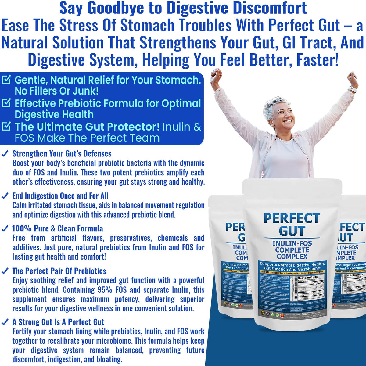 Perfect Gut: Inulin FOS Powder for Gut Health. Prebiotic Inulin. Unique Prebiotic 95% FOS Inulin Agave Fiber - FENGGESTORE20
