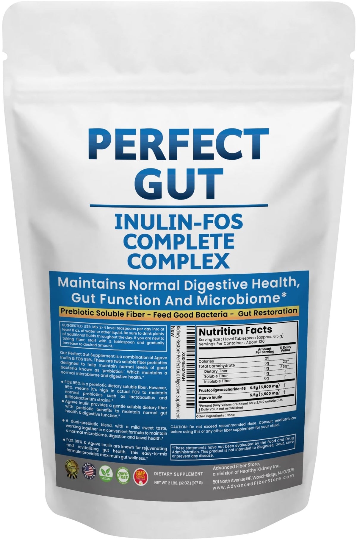 Perfect Gut: Inulin FOS Powder for Gut Health. Prebiotic Inulin. Unique Prebiotic 95% FOS Inulin Agave Fiber - FENGGESTORE20