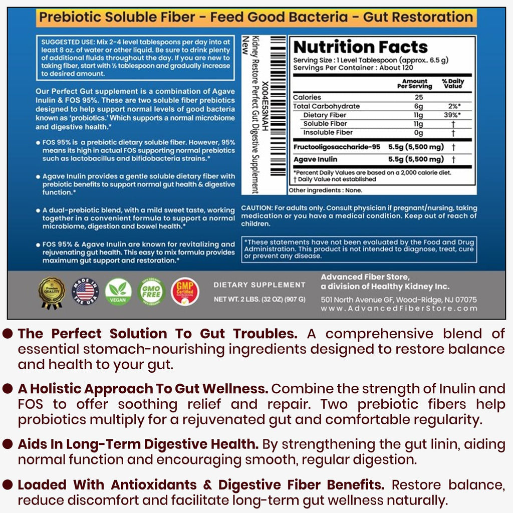 Perfect Gut: Inulin FOS Powder for Gut Health. Prebiotic Inulin. Unique Prebiotic 95% FOS Inulin Agave Fiber - FENGGESTORE20