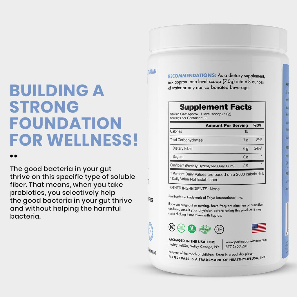 PERFECT PASS Prebiotic PHGG Partially Hydrolyzed Guar Gum 210g Powder - 100% Natural Gluten Free Non GMO - Certified Kosher Vegetarian Sugar Free - FENGGESTORE20