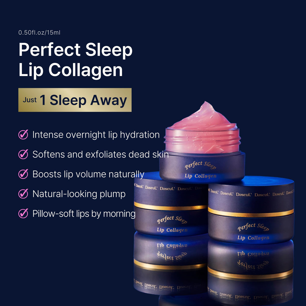 Perfect Sleep Lip Collagen 0.50fl.oz, Intensive Collagen Lip Sleeping Mask Infused with Peptides, Rice Protein & Willow Bark Extract - FENGGESTORE20