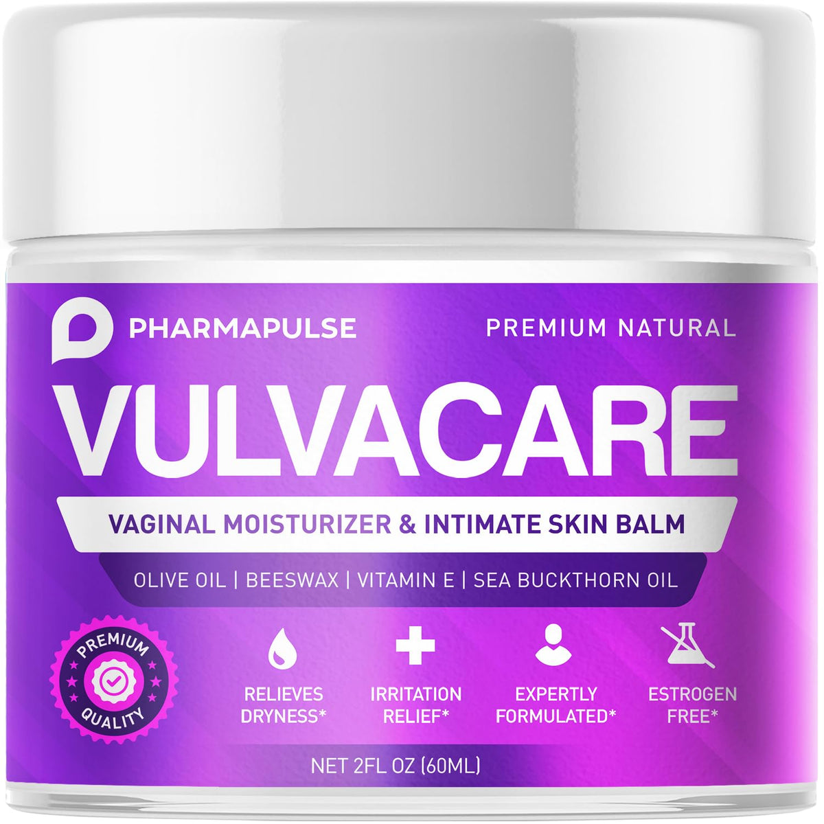 Pharmapulse Vaginal Moisturizer, Vulva Balm Cream, Intimate Skin Care, Menopause Support - Relieves Dryness, Itching, Burning, Redness, Chafing, Odor, Irritation - Estrogen Free 2oz - FENGGESTORE20