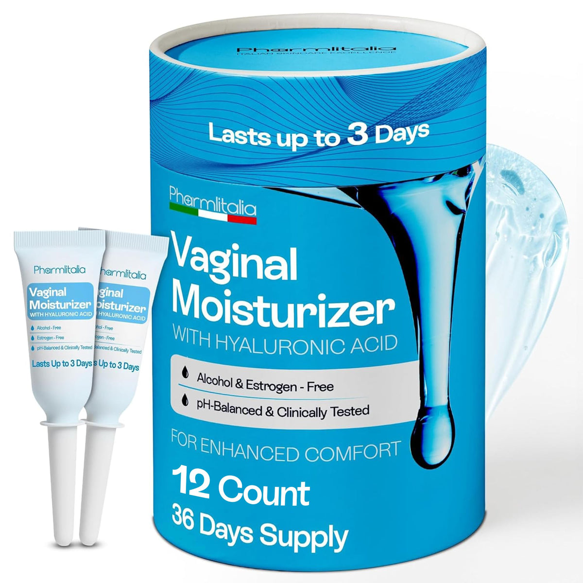 Pharmlitalia Vaginal Moisturizer Gel for Vagina Health, Moisturizer Applicators for Vaginal Dryness Relief and Long Lasting Wetness - Pre and Post Menopausal - 12 Pre Filled Applicators - FENGGESTORE20