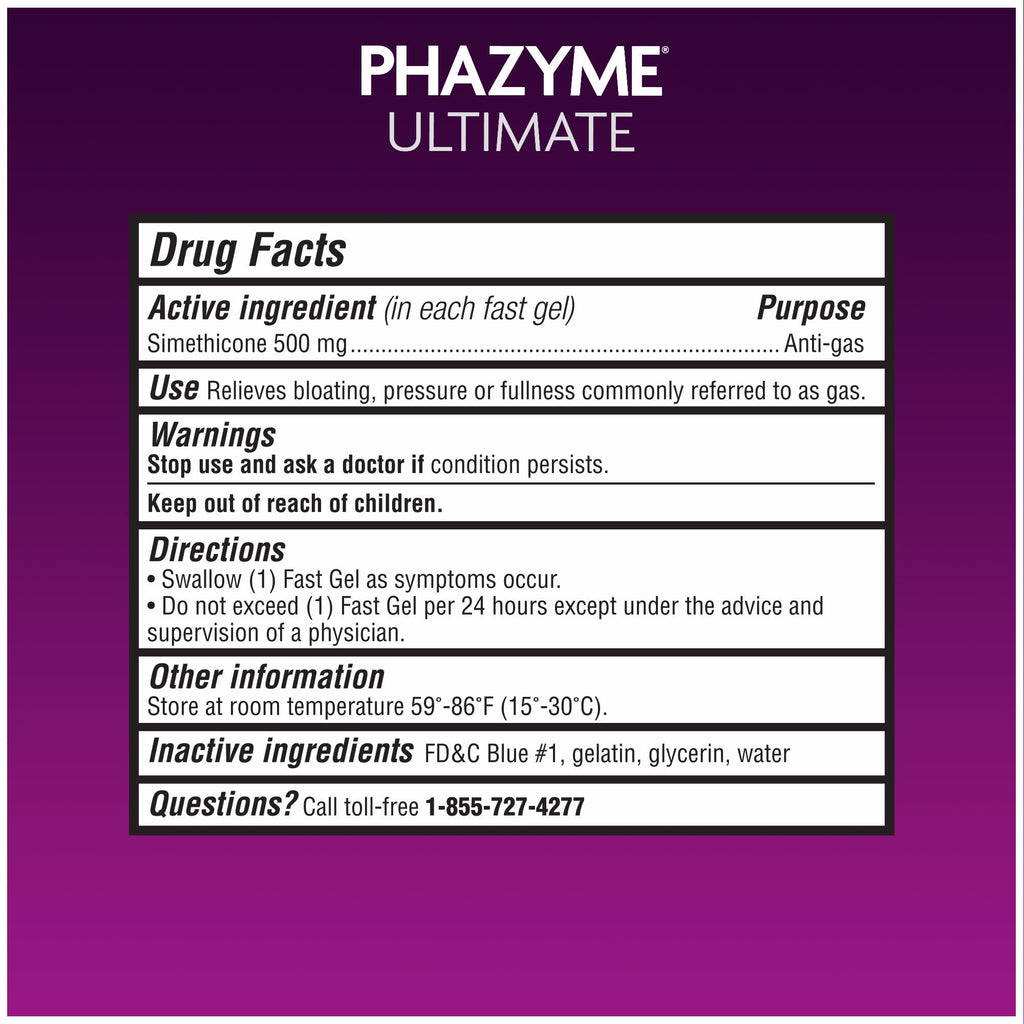 Phazyme Ultimate Strength Anti-Gas 500 mg Simethicone Gas Relief for Adults, Fast Gels Quickly Ease Bloating, Pressure and Discomfort, 20 Count - FENGGESTORE20