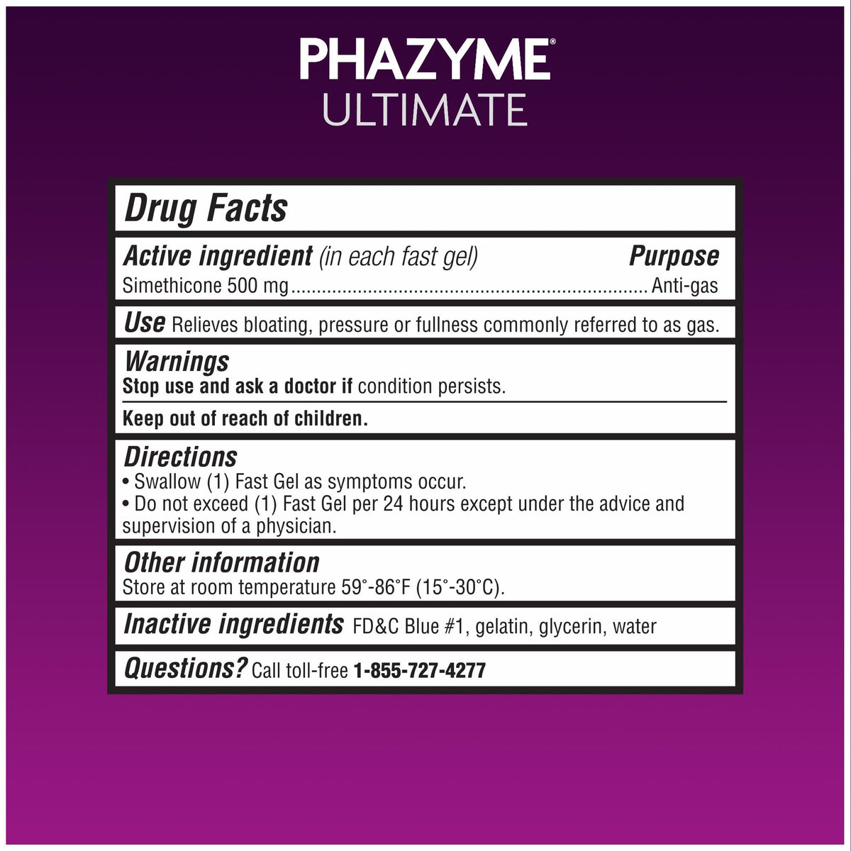 Phazyme Ultimate Strength Anti-Gas 500 mg Simethicone Gas Relief for Adults, Fast Gels Quickly Ease Bloating, Pressure and Discomfort, 20 Count - FENGGESTORE20