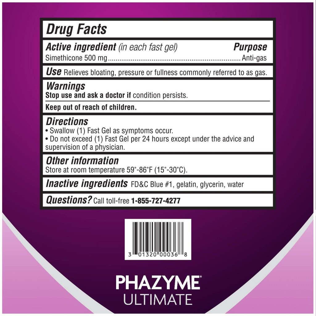 Phazyme Ultimate Strength Anti-Gas 500 mg Simethicone Gas Relief for Adults, Fast Gels Quickly Ease Bloating, Pressure and Discomfort, 20 Count - FENGGESTORE20