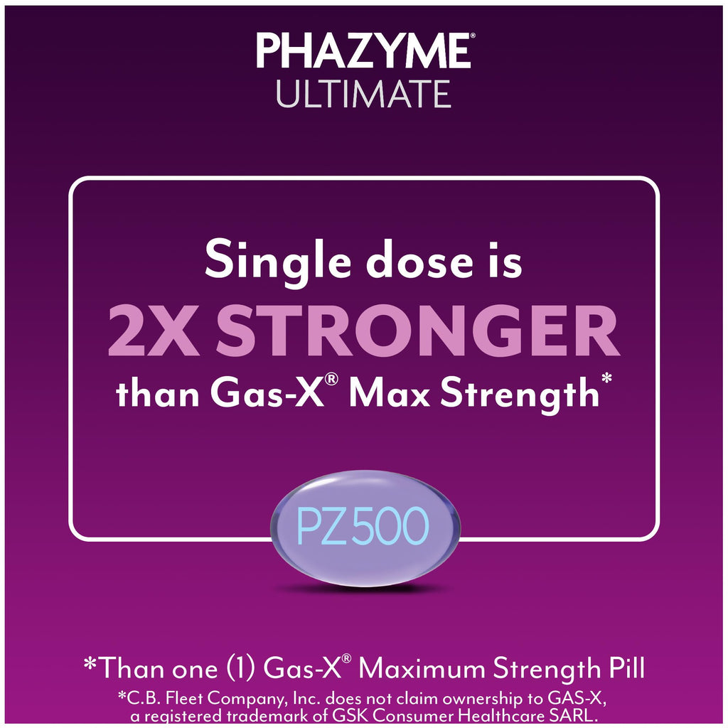 Phazyme Ultimate Strength Anti-Gas 500 mg Simethicone Gas Relief for Adults, Fast Gels Quickly Ease Bloating, Pressure and Discomfort, 20 Count - FENGGESTORE20