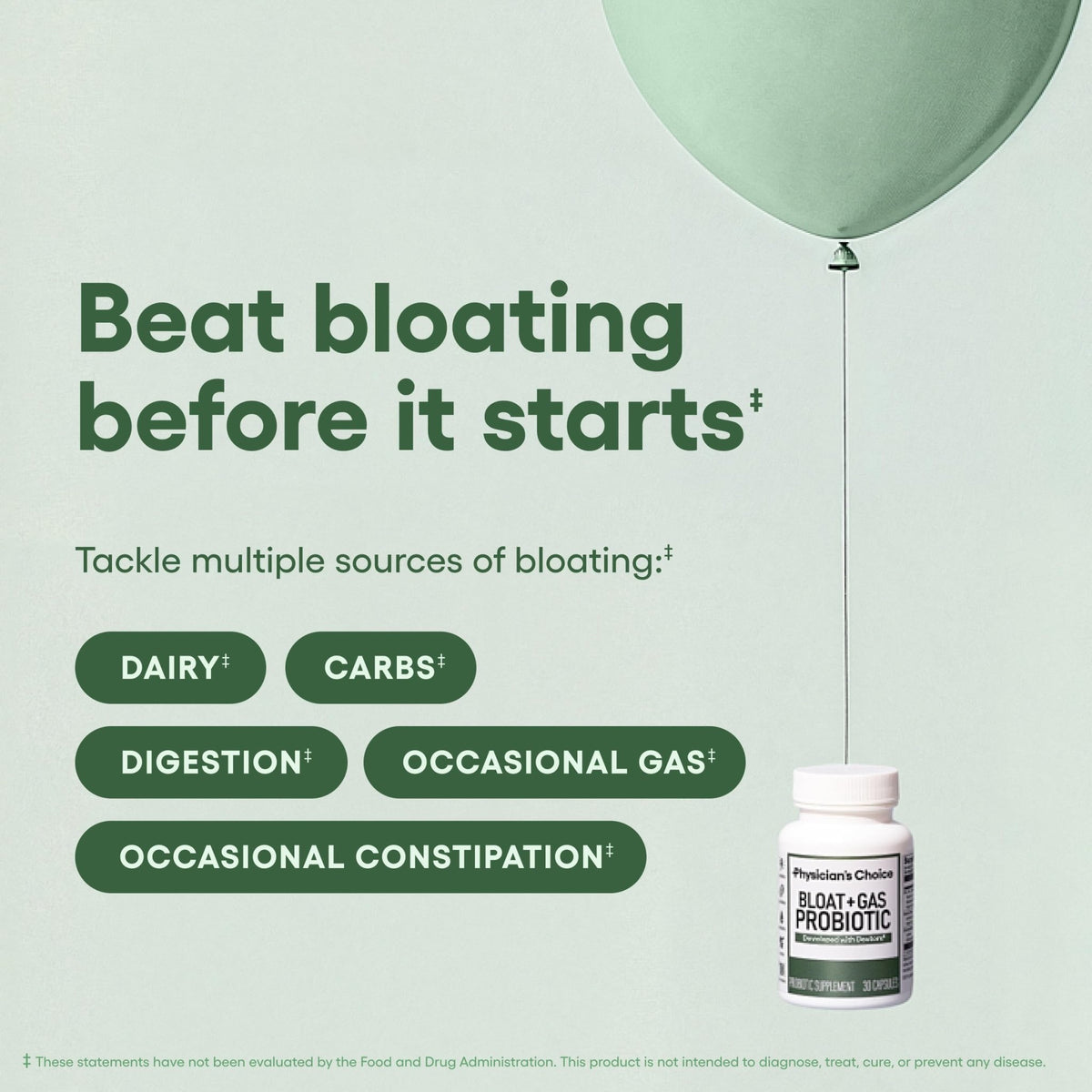 Physician's CHOICE Bloat & Gas Probiotic 5-in-1 Proactive Support + Daily Relief - Digestion & Gut Health- Herbals, Digestive Enzymes, Post & Prebiotics - FENGGESTORE20