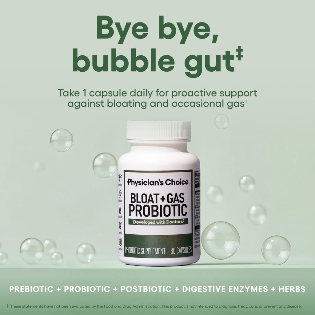 Physician's CHOICE Bloat & Gas Probiotic 5-in-1 Proactive Support + Daily Relief - Digestion & Gut Health- Herbals, Digestive Enzymes, Post & Prebiotics - FENGGESTORE20
