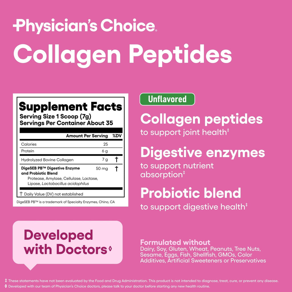 Physician's CHOICE Collagen Peptides - Hydrolyzed Protein Powder for Hair, Skin, Joints - Grass Fed, Non-GMO - FENGGESTORE20