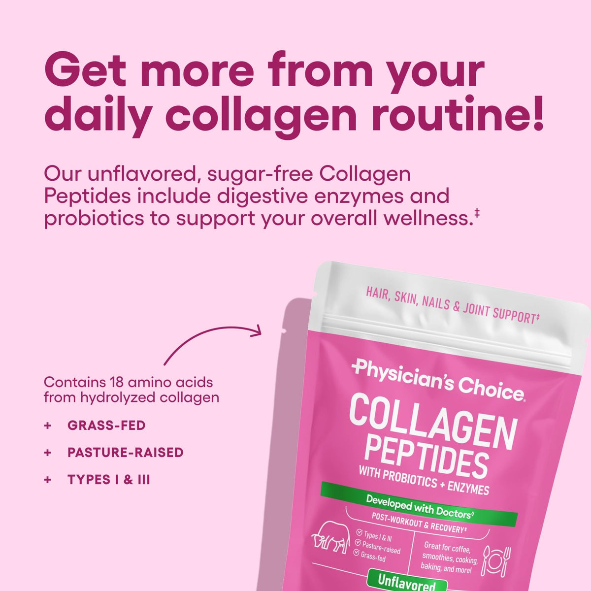 Physician's CHOICE Collagen Peptides - Hydrolyzed Protein Powder for Hair, Skin, Joints - Grass Fed, Non-GMO - FENGGESTORE20