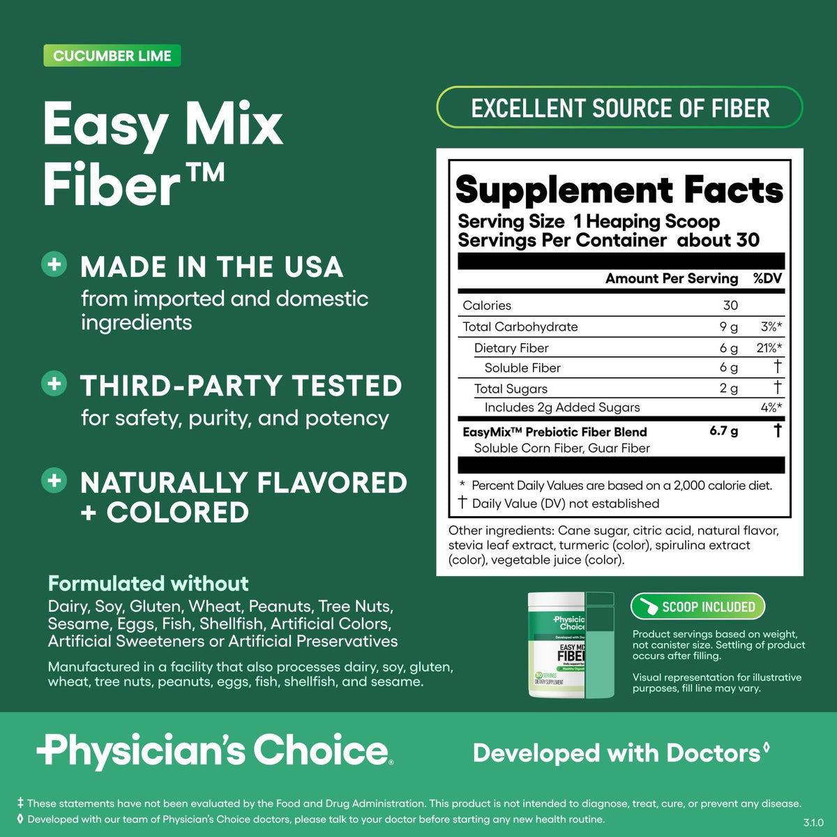 Physician's CHOICE Easy Mix Fiber for Digestive Health & Regularity - No Grit - Daily Prebiotic Soluble Fiber Powder Supplement - FENGGESTORE20