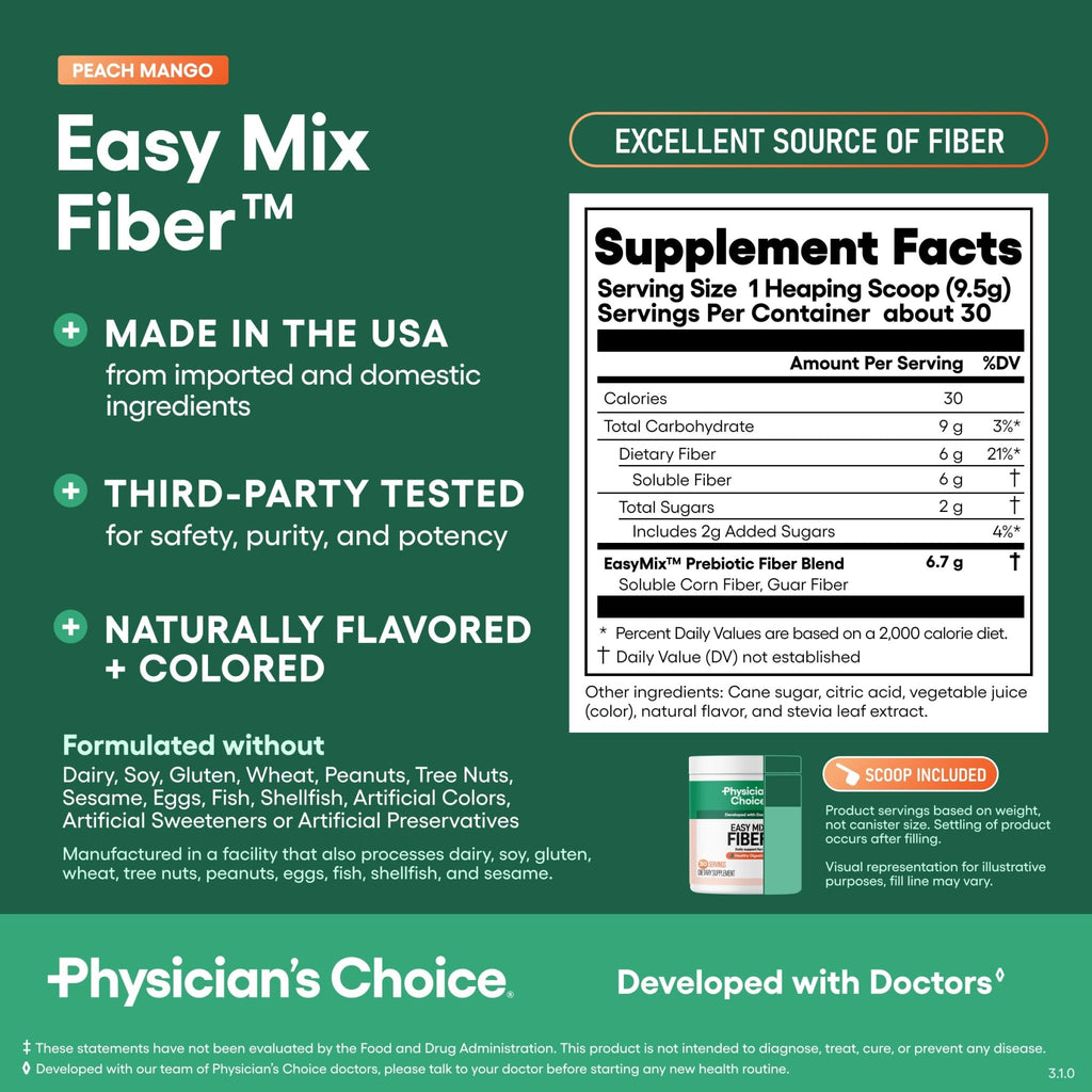 Physician's CHOICE Easy Mix Fiber for Digestive Health & Regularity - No Grit - Daily Prebiotic Soluble Fiber Powder Supplement - FENGGESTORE20