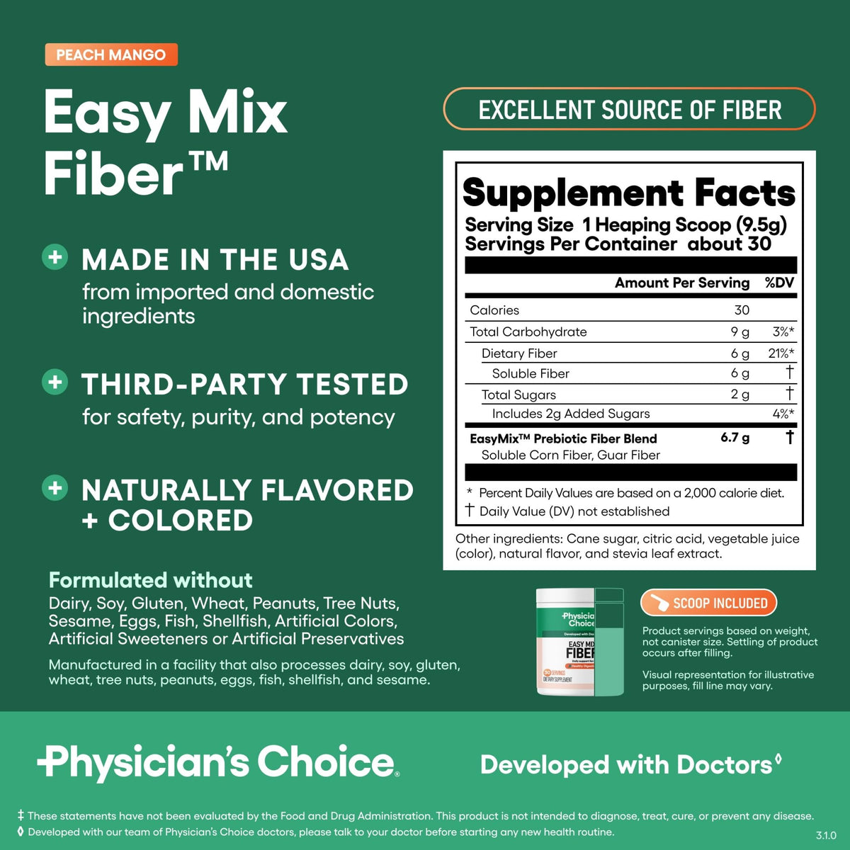 Physician's CHOICE Easy Mix Fiber for Digestive Health & Regularity - No Grit - Daily Prebiotic Soluble Fiber Powder Supplement - FENGGESTORE20