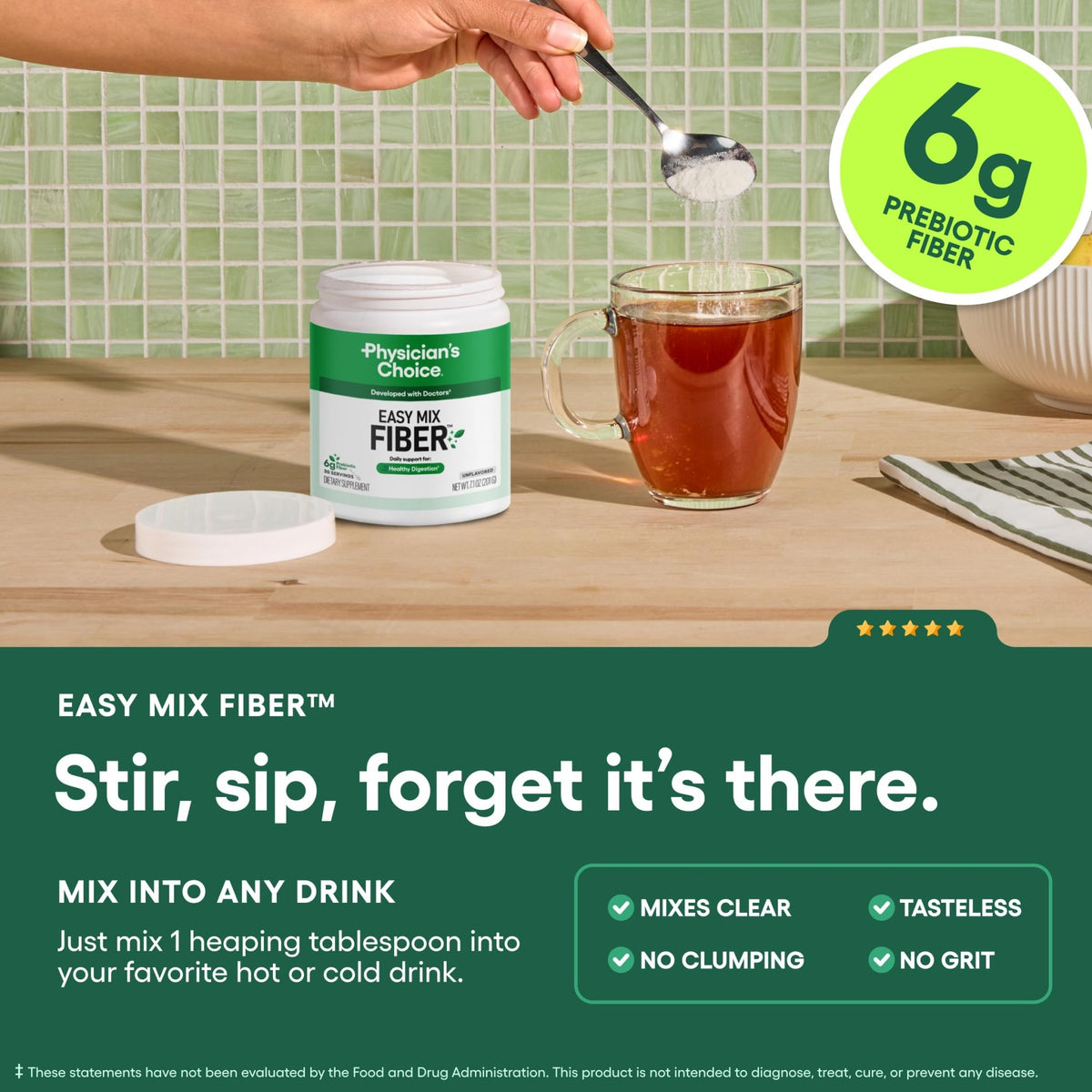 Physician's CHOICE Easy Mix Fiber for Digestive Health & Regularity - No Grit, Sugar Free, & Tasteless - FENGGESTORE20
