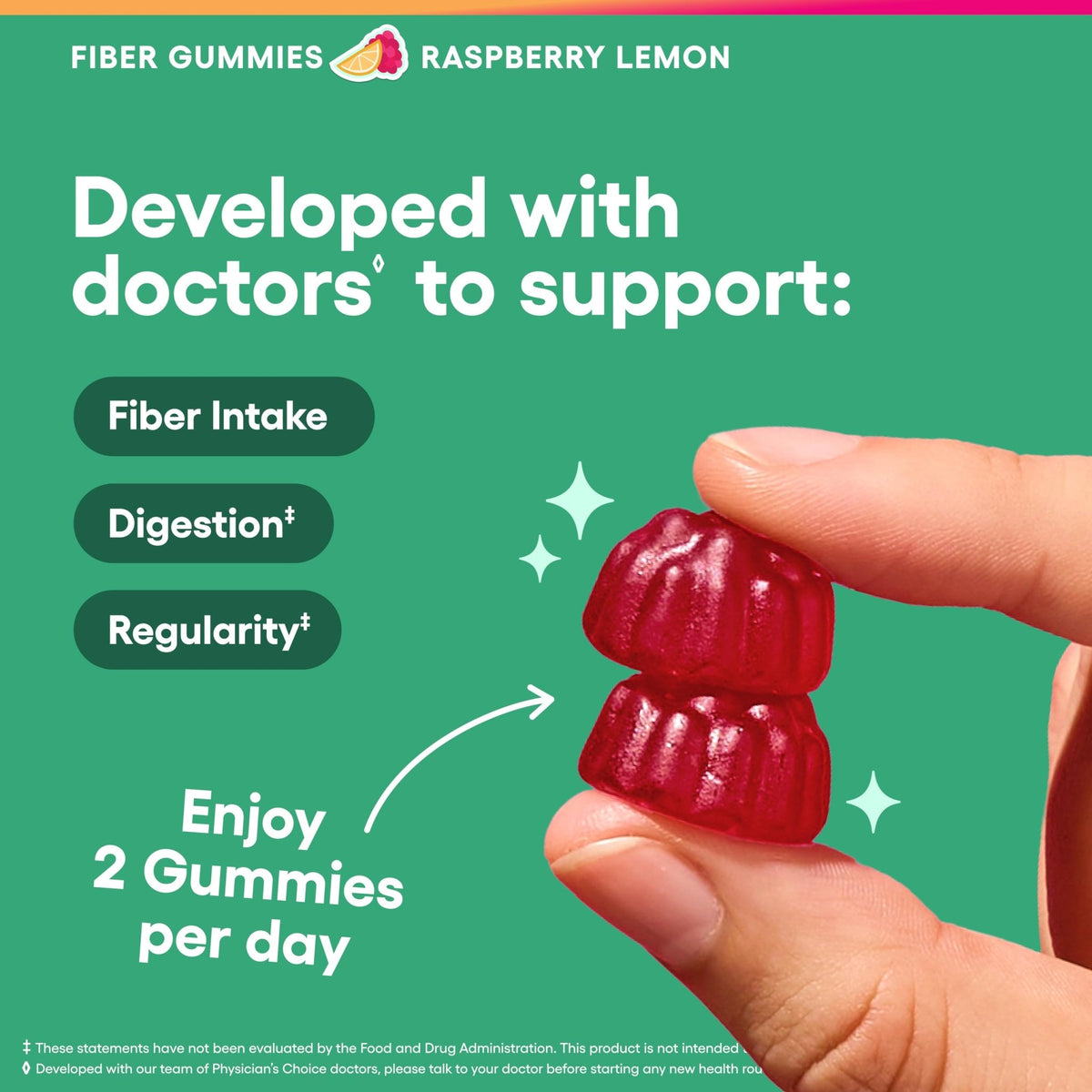 Physician’s Choice Fiber Gummies for Digestive Health & Regularity - Raspberry Lemon Flavor - No Sugar Added & Vegan - Natural Chicory Root Prebiotic Fiber - FENGGESTORE20