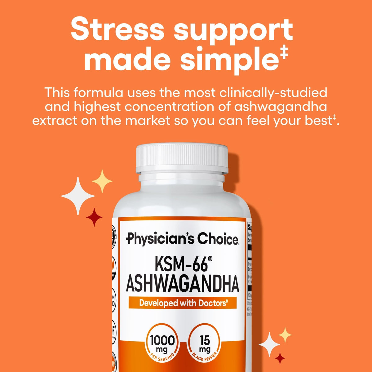 Physician's CHOICE KSM-66 Ashwagandha Root Powder Extract 1,000mg - Organic - with Black Pepper for Maximum Absorption - 5% Withanolides - FENGGESTORE20