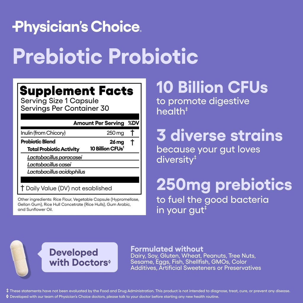 Physician's CHOICE Prebiotic-Probiotic - Multi-Strain Probiotics & Synergistic Prebiotics -Designed for Digestive Health, Supporting Gut Microbiome - FENGGESTORE20