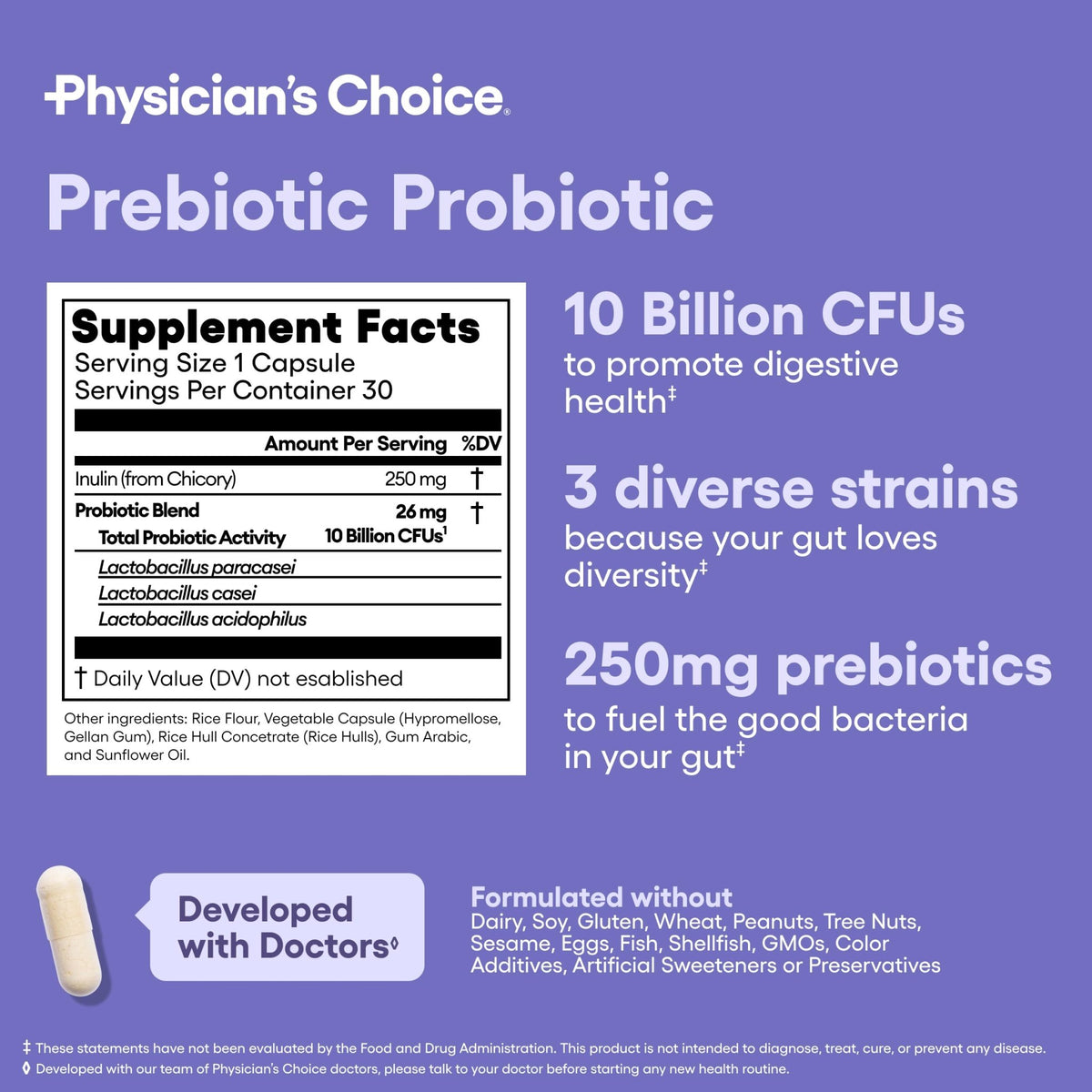 Physician's CHOICE Prebiotic-Probiotic - Multi-Strain Probiotics & Synergistic Prebiotics -Designed for Digestive Health, Supporting Gut Microbiome - FENGGESTORE20