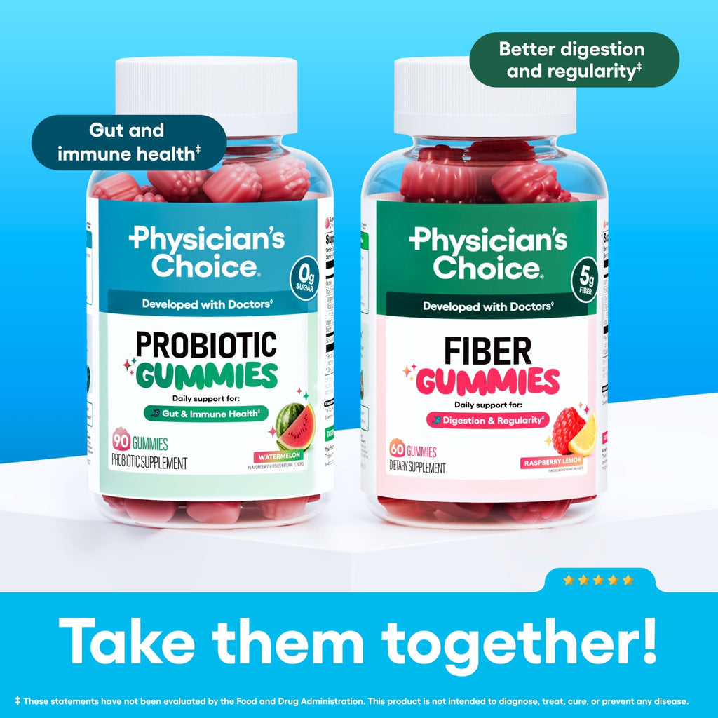 Physician's CHOICE Probiotic Gummies with Vitamin D & Prebiotic Fiber - Sugar Free - 1B CFUs of Clinically Studied Probiotic - Supports Immune & Gut Health - FENGGESTORE20