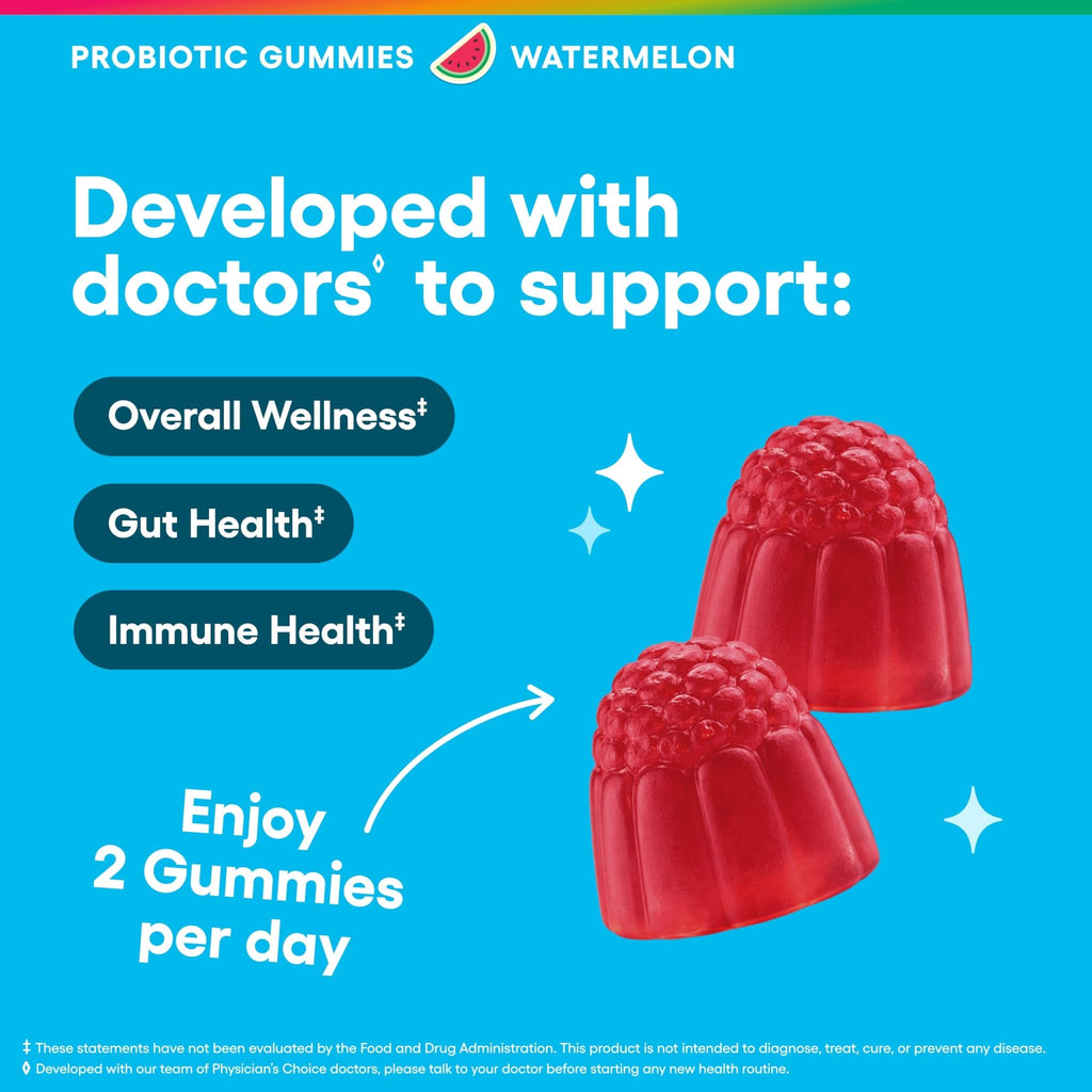 Physician's CHOICE Probiotic Gummies with Vitamin D & Prebiotic Fiber - Sugar Free - 1B CFUs of Clinically Studied Probiotic - Supports Immune & Gut Health - FENGGESTORE20