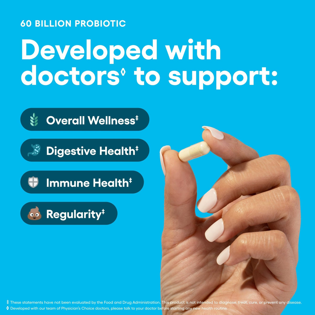 Physician's CHOICE Probiotics 60 Billion CFU - 10 Strains + Organic Prebiotics - Immune, Digestive & Gut Health - Supports Occasional Constipation, Diarrhea, Gas & Bloating - FENGGESTORE20