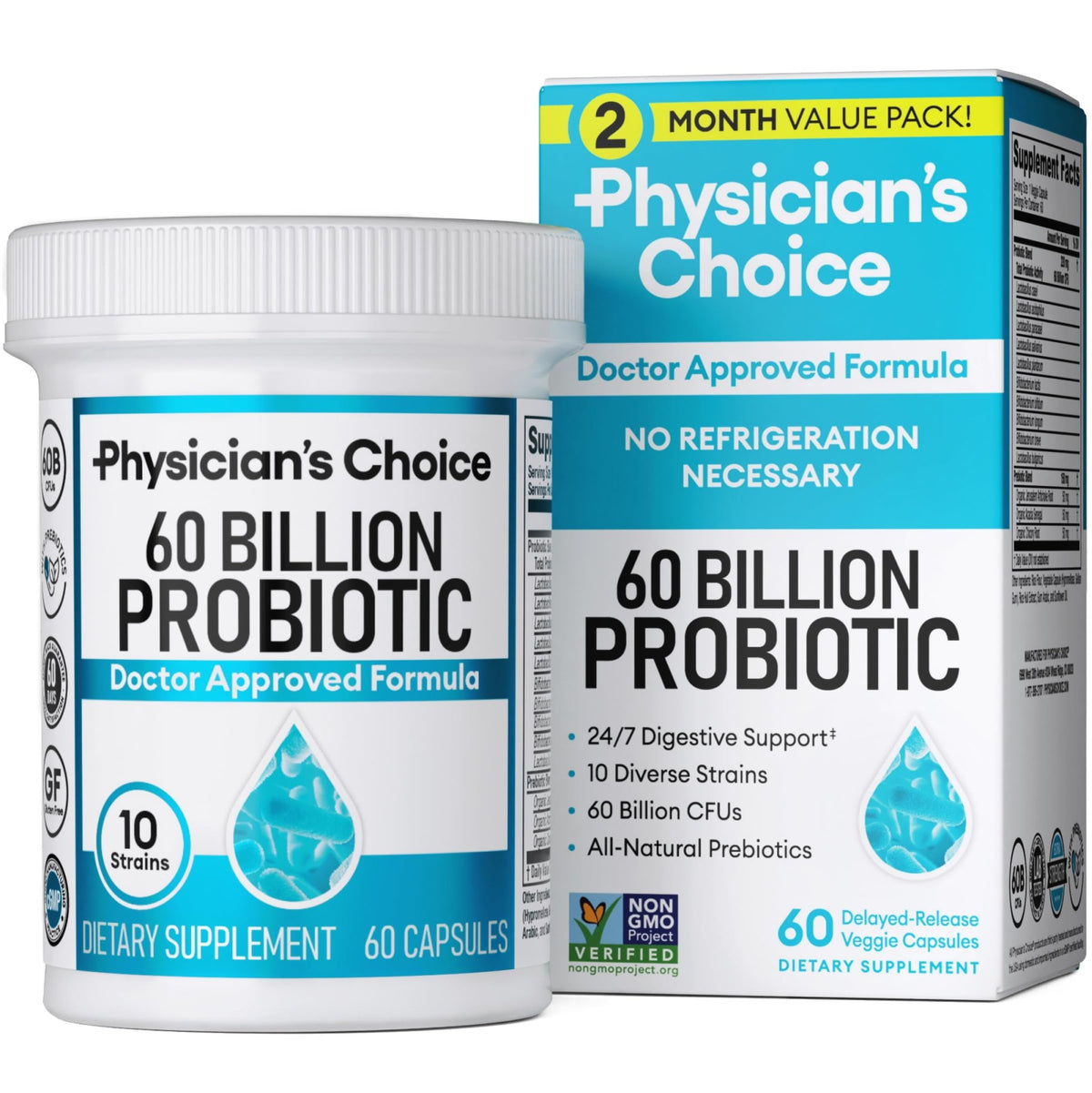 Physician's CHOICE Probiotics 60 Billion CFU - 10 Strains + Organic Prebiotics - Immune, Digestive & Gut Health - Supports Occasional Constipation, Diarrhea, Gas & Bloating - FENGGESTORE20