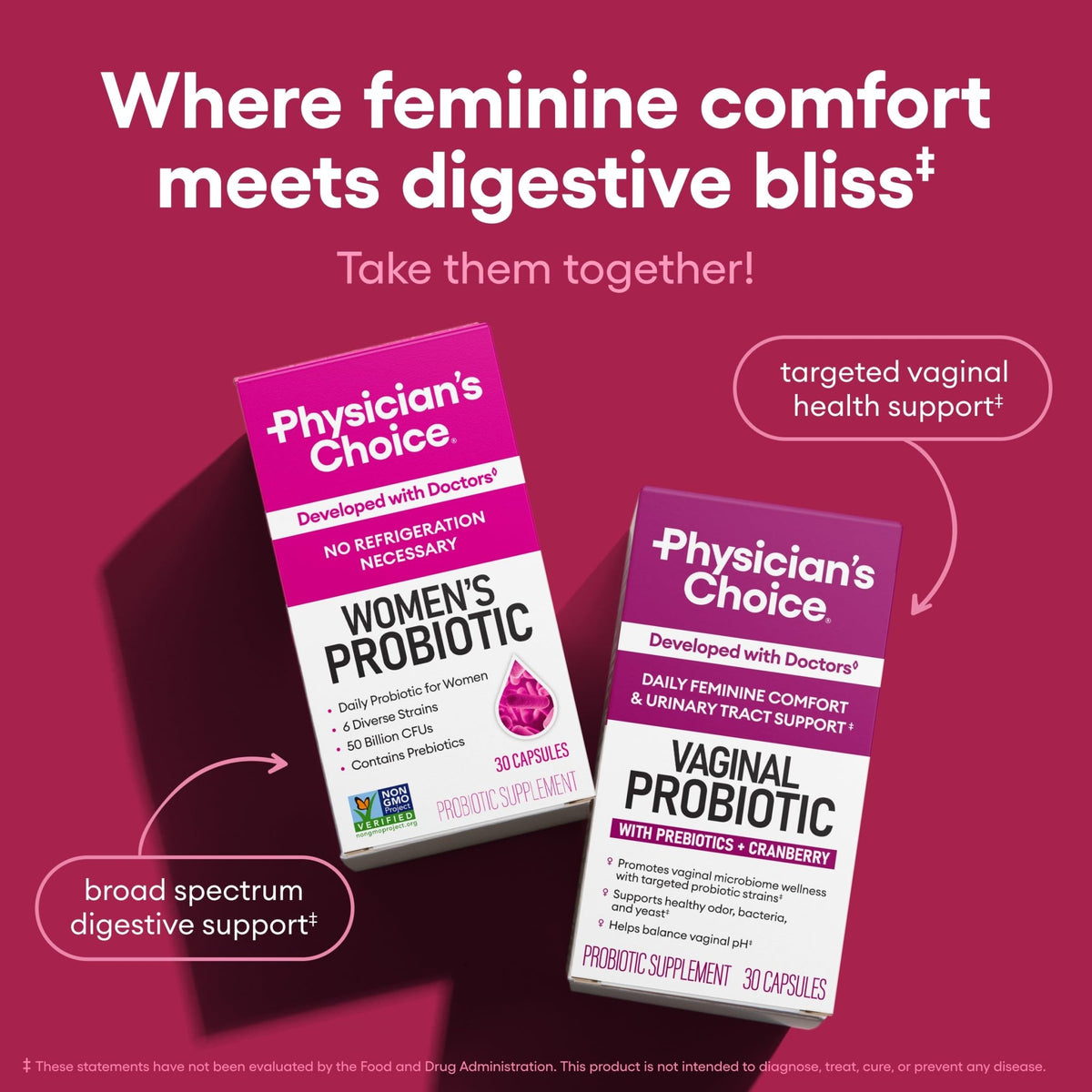 Physician's CHOICE Probiotics for Women - PH Balance, Digestive, UT, & Feminine Health - 50 Billion CFU - 6 Unique Strains for Her - Organic Prebiotics - FENGGESTORE20