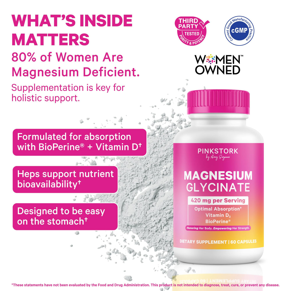 Pink Stork Magnesium Glycinate with Vitamin D - Magnesium Supplement for Women to Support Natural Calm, Mood, and Sleep - Hormone Balance for Women - FENGGESTORE20