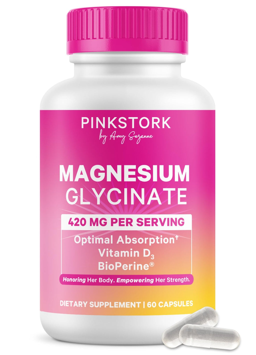 Pink Stork Magnesium Glycinate with Vitamin D - Magnesium Supplement for Women to Support Natural Calm, Mood, and Sleep - Hormone Balance for Women - FENGGESTORE20