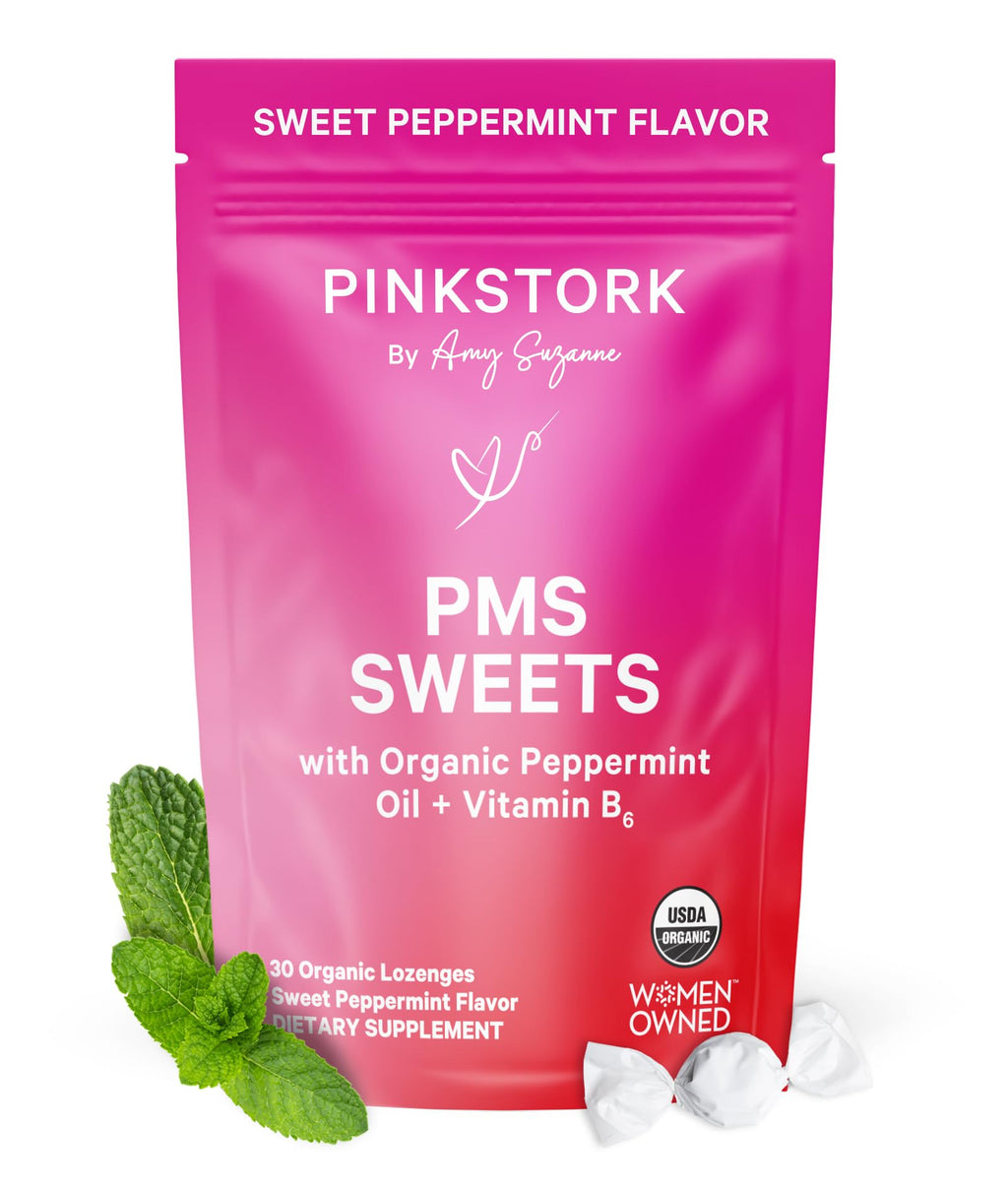 Pink Stork Organic PMS Support Sweets for Teens and Women - Simple & Natural Ingredients Vitamin B6 and Peppermint - Period, Digestion, Bloating, Mood Swings - 30 Drops - FENGGESTORE20