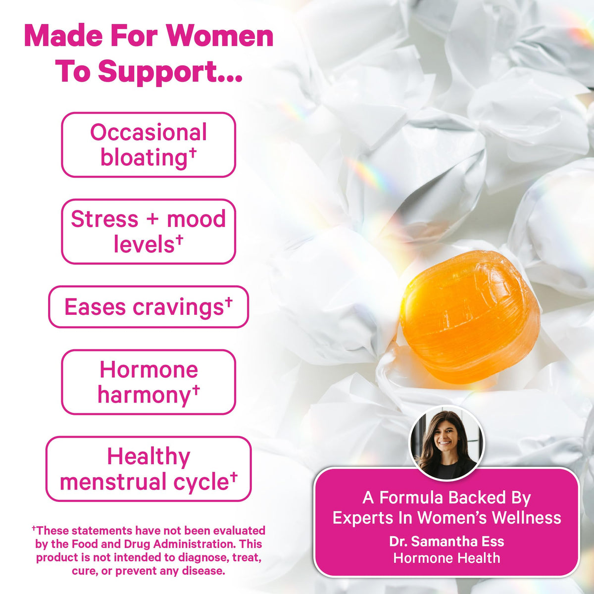 Pink Stork Organic PMS Support Sweets for Teens and Women - Simple & Natural Ingredients Vitamin B6 and Peppermint - Period, Digestion, Bloating, Mood Swings - 30 Drops - FENGGESTORE20