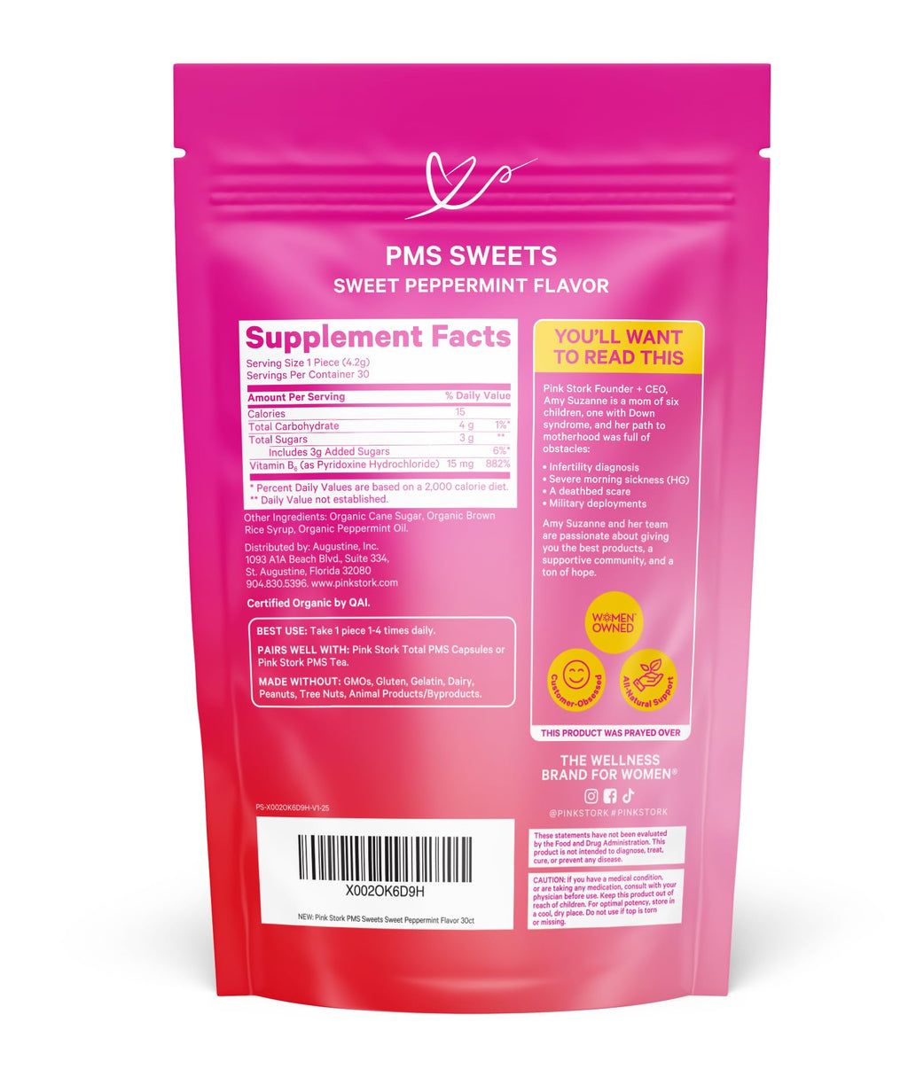 Pink Stork Organic PMS Support Sweets for Teens and Women - Simple & Natural Ingredients Vitamin B6 and Peppermint - Period, Digestion, Bloating, Mood Swings - 30 Drops - FENGGESTORE20