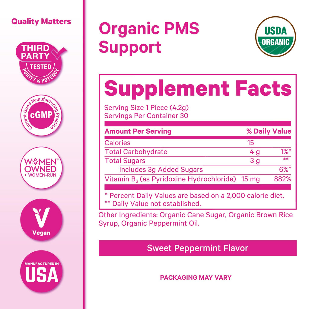 Pink Stork Organic PMS Support Sweets for Teens and Women - Simple & Natural Ingredients Vitamin B6 and Peppermint - Period, Digestion, Bloating, Mood Swings - 30 Drops - FENGGESTORE20