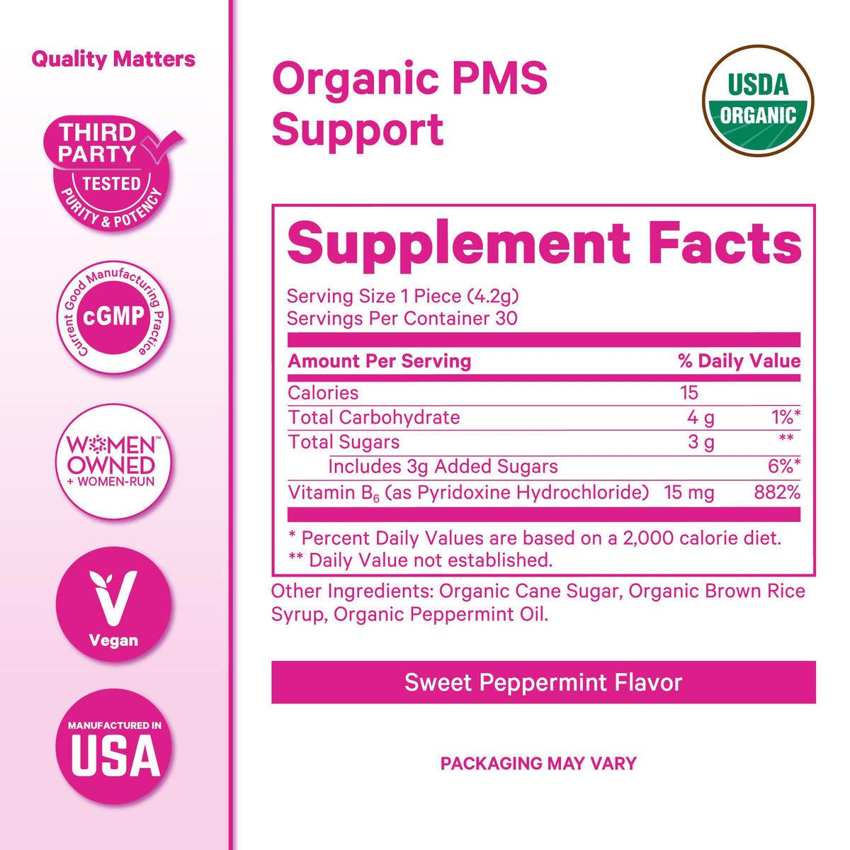 Pink Stork Organic PMS Support Sweets for Teens and Women - Simple & Natural Ingredients Vitamin B6 and Peppermint - Period, Digestion, Bloating, Mood Swings - 30 Drops - FENGGESTORE20