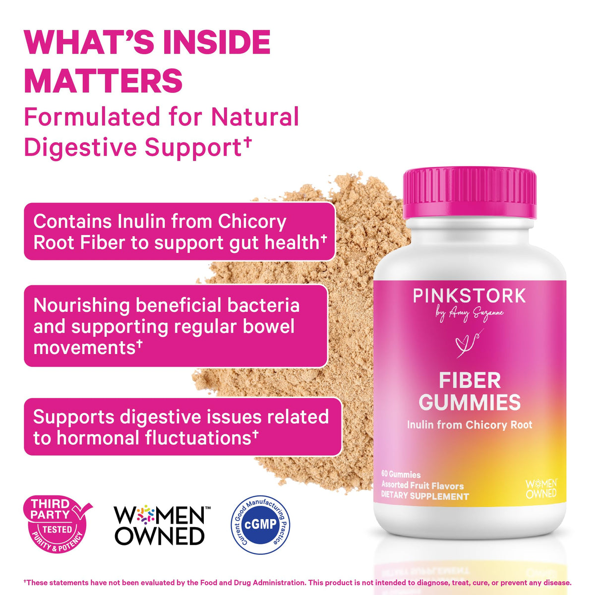 Pink Stork Prenatal Fiber Gummies for Women - 3g Prebiotic Inulin from Chicory Root - Natural Pregnancy & Postpartum Stool Softeners - FENGGESTORE20