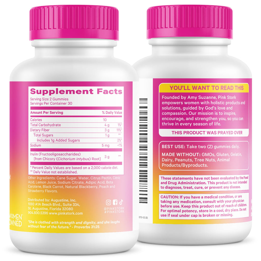 Pink Stork Prenatal Fiber Gummies for Women - 3g Prebiotic Inulin from Chicory Root - Natural Pregnancy & Postpartum Stool Softeners - FENGGESTORE20