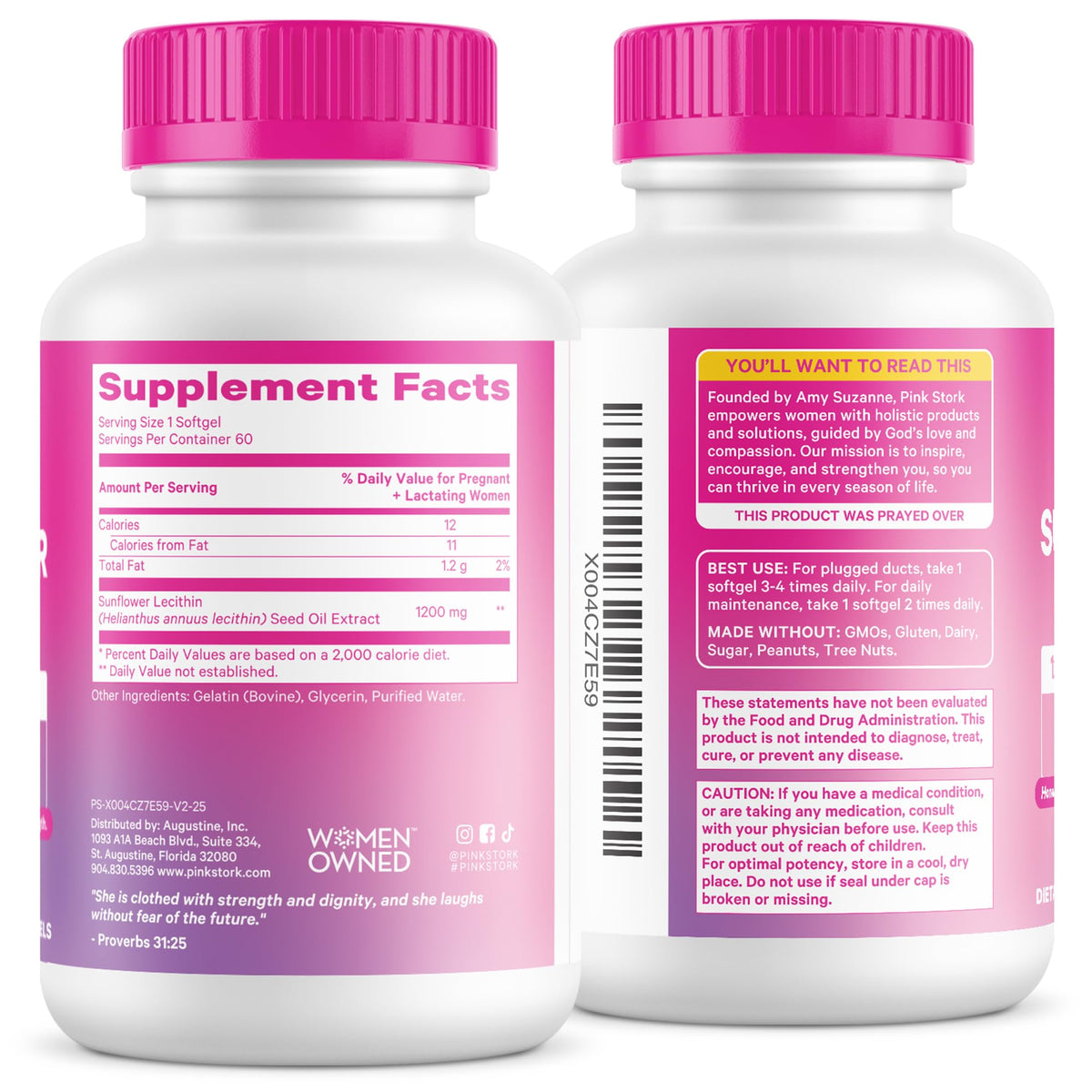 Pink Stork Sunflower Lecithin Supplement - 1200 mg for Clogged Milk Ducts - Breastfeeding Essentials for Postpartum Moms - FENGGESTORE20
