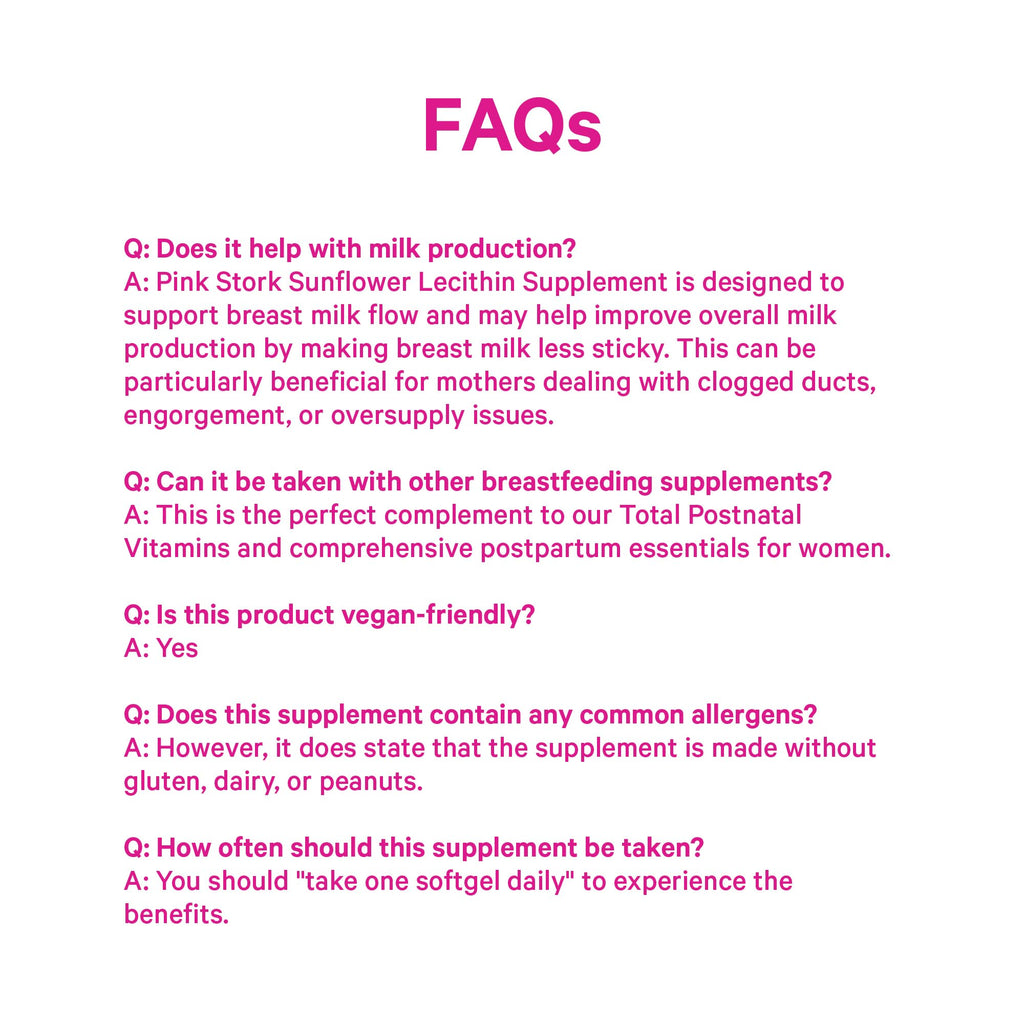 Pink Stork Sunflower Lecithin Supplement - 1200 mg for Clogged Milk Ducts - Breastfeeding Essentials for Postpartum Moms - FENGGESTORE20