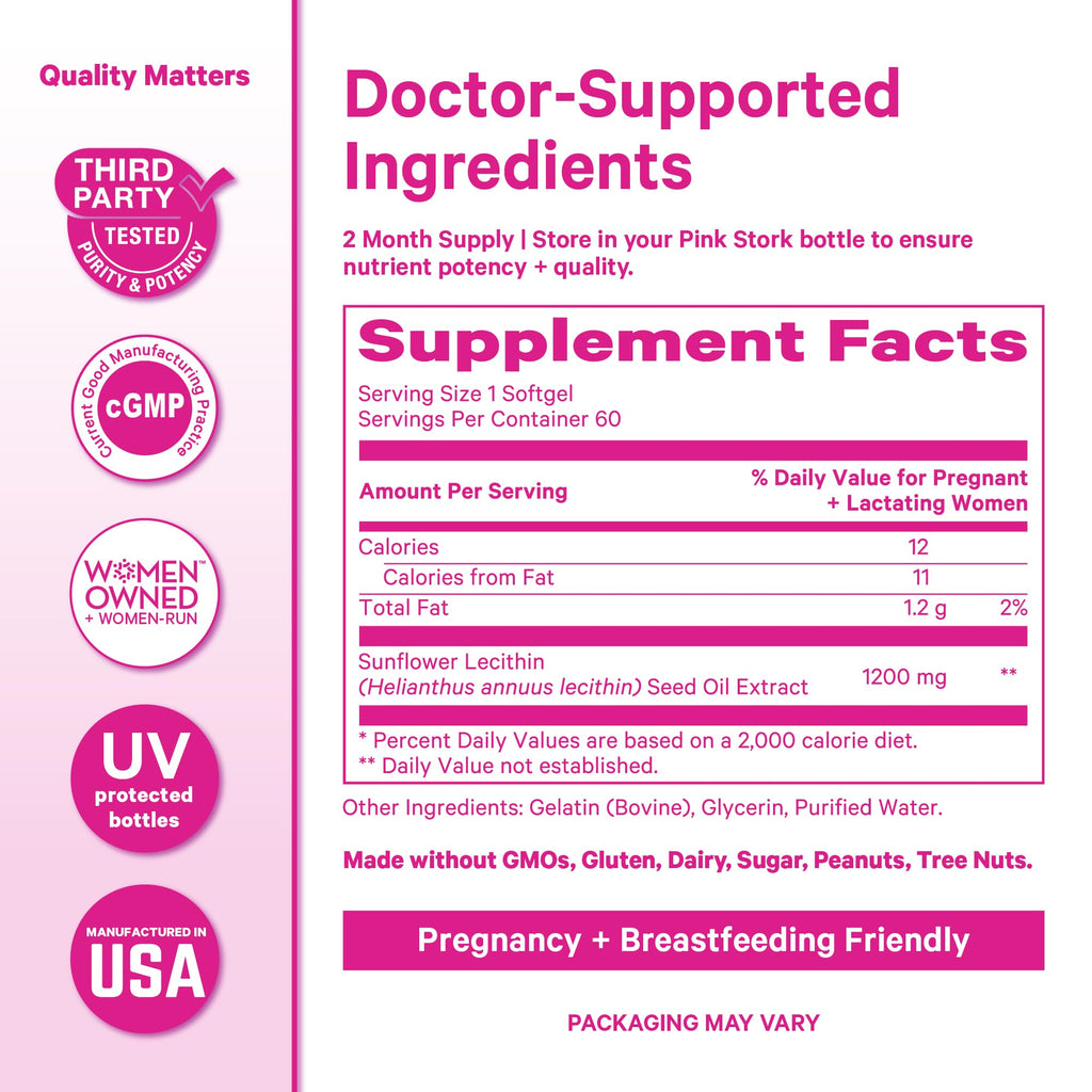 Pink Stork Sunflower Lecithin Supplement - 1200 mg for Clogged Milk Ducts - Breastfeeding Essentials for Postpartum Moms - FENGGESTORE20