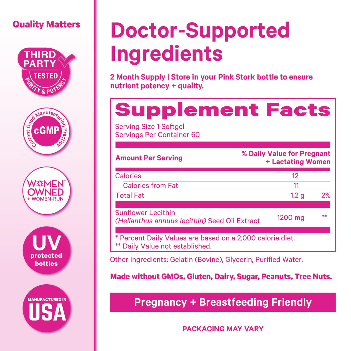 Pink Stork Sunflower Lecithin Supplement - 1200 mg for Clogged Milk Ducts - Breastfeeding Essentials for Postpartum Moms - FENGGESTORE20