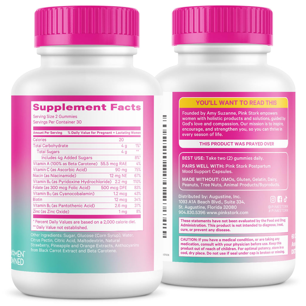 Pink Stork Total Postnatal Vitamin Gummies - Multivitamin for Postpartum Recovery and Lactation Support - Folic Acid, B6, and Vitamin C - FENGGESTORE20