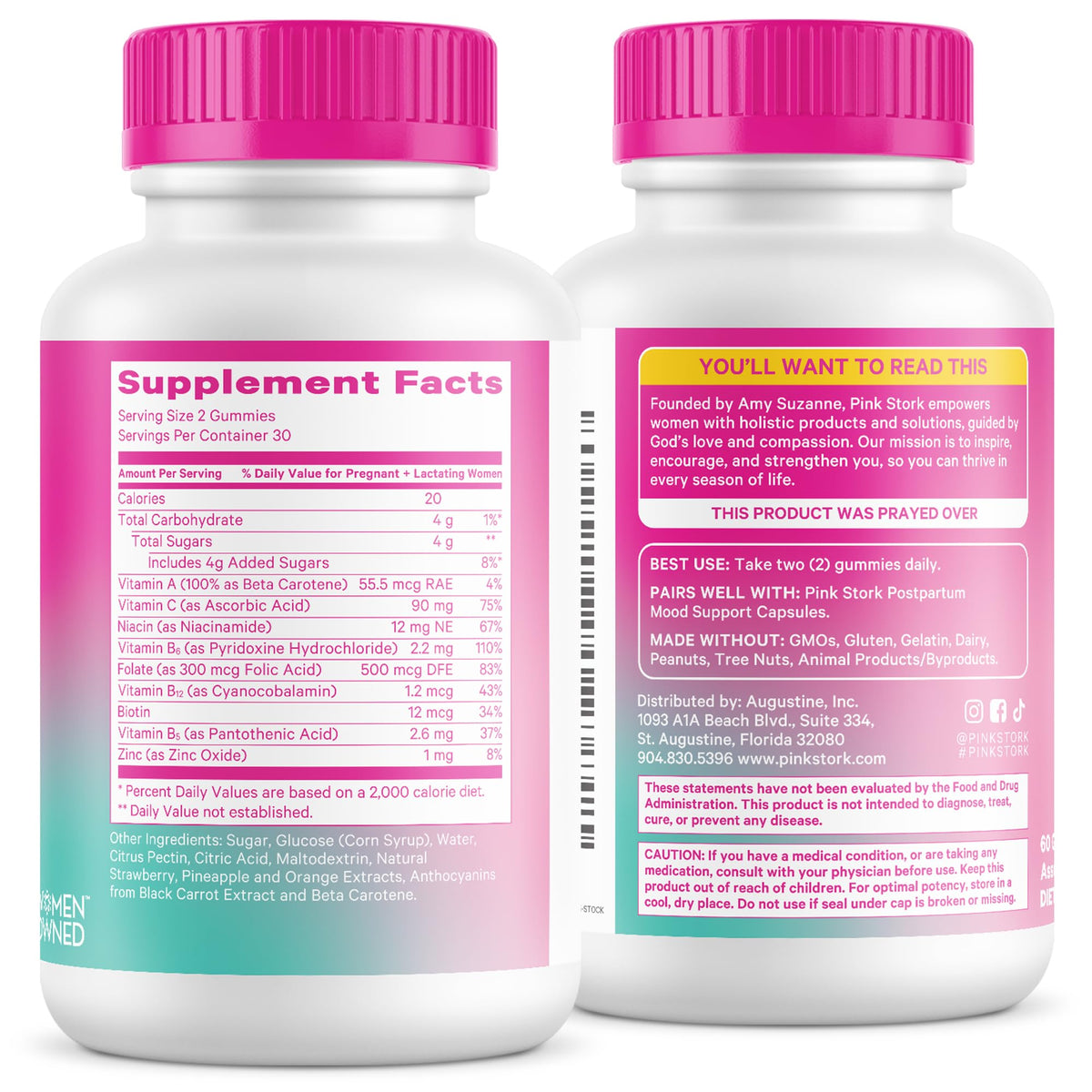 Pink Stork Total Postnatal Vitamin Gummies - Multivitamin for Postpartum Recovery and Lactation Support - Folic Acid, B6, and Vitamin C - FENGGESTORE20