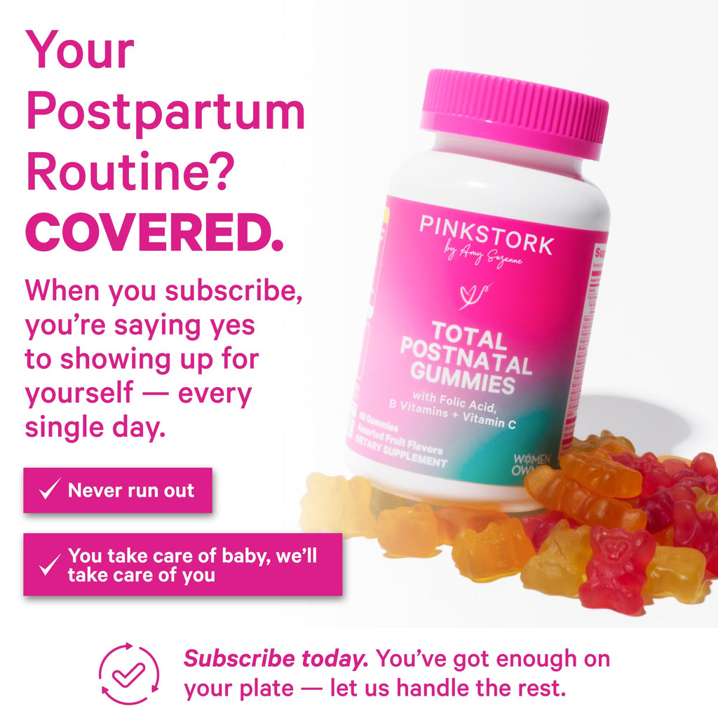 Pink Stork Total Postnatal Vitamin Gummies - Multivitamin for Postpartum Recovery and Lactation Support - Folic Acid, B6, and Vitamin C - FENGGESTORE20